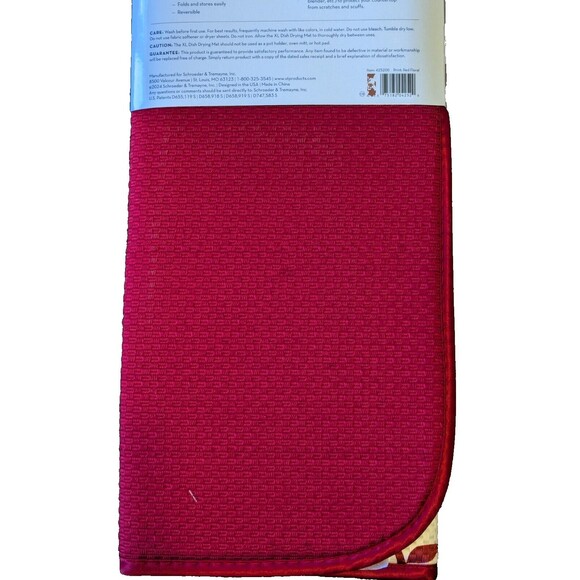 The Original Red Floral Dish Drying Mat XL 18 X 24 Inch Reversible to Red Gift - Picture 2 of 4